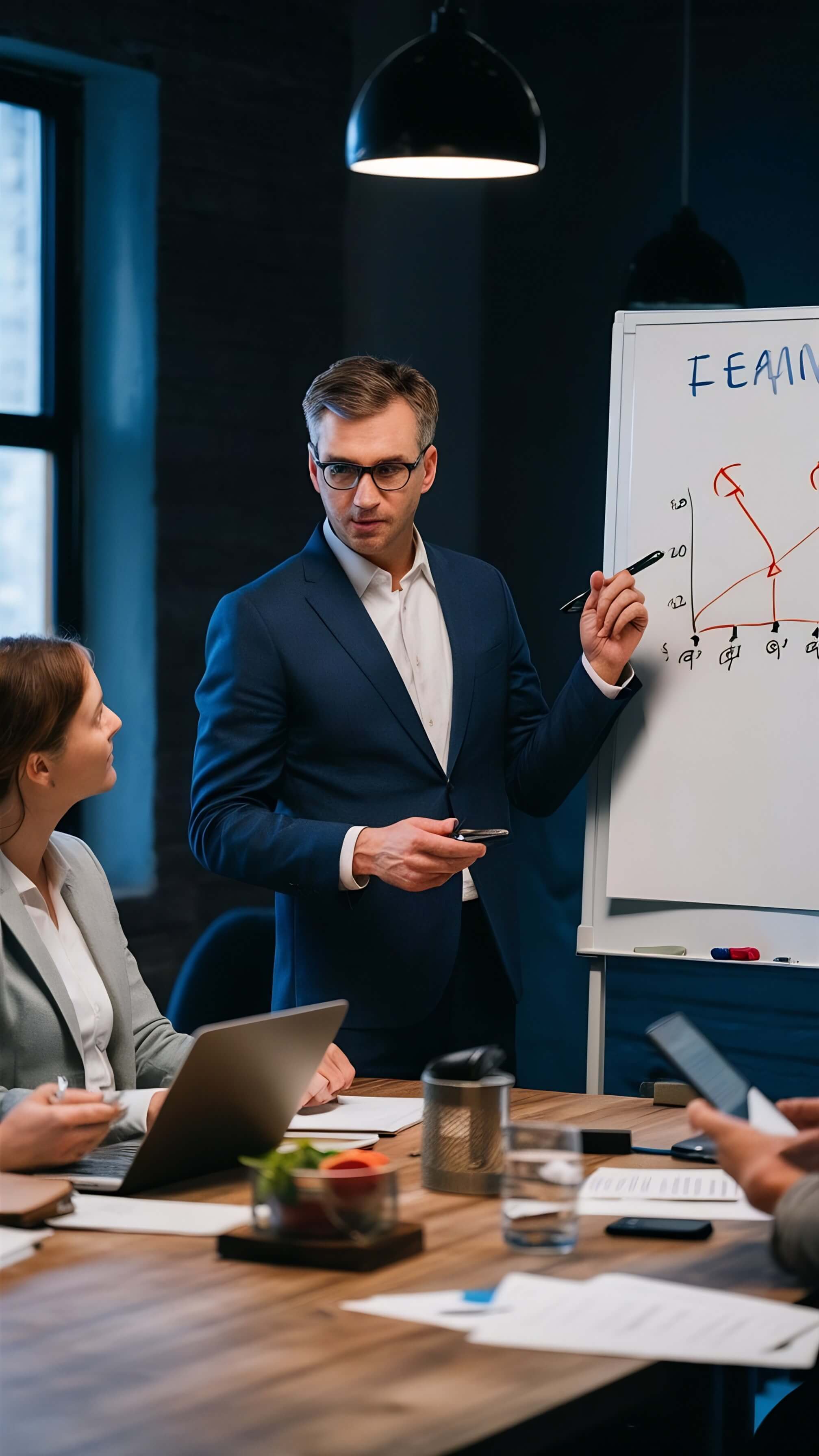 businessmanleaderwritingwhiteboardpresentbusinessmarketinggraphwhilemeetingwithco2_51zwp_2015