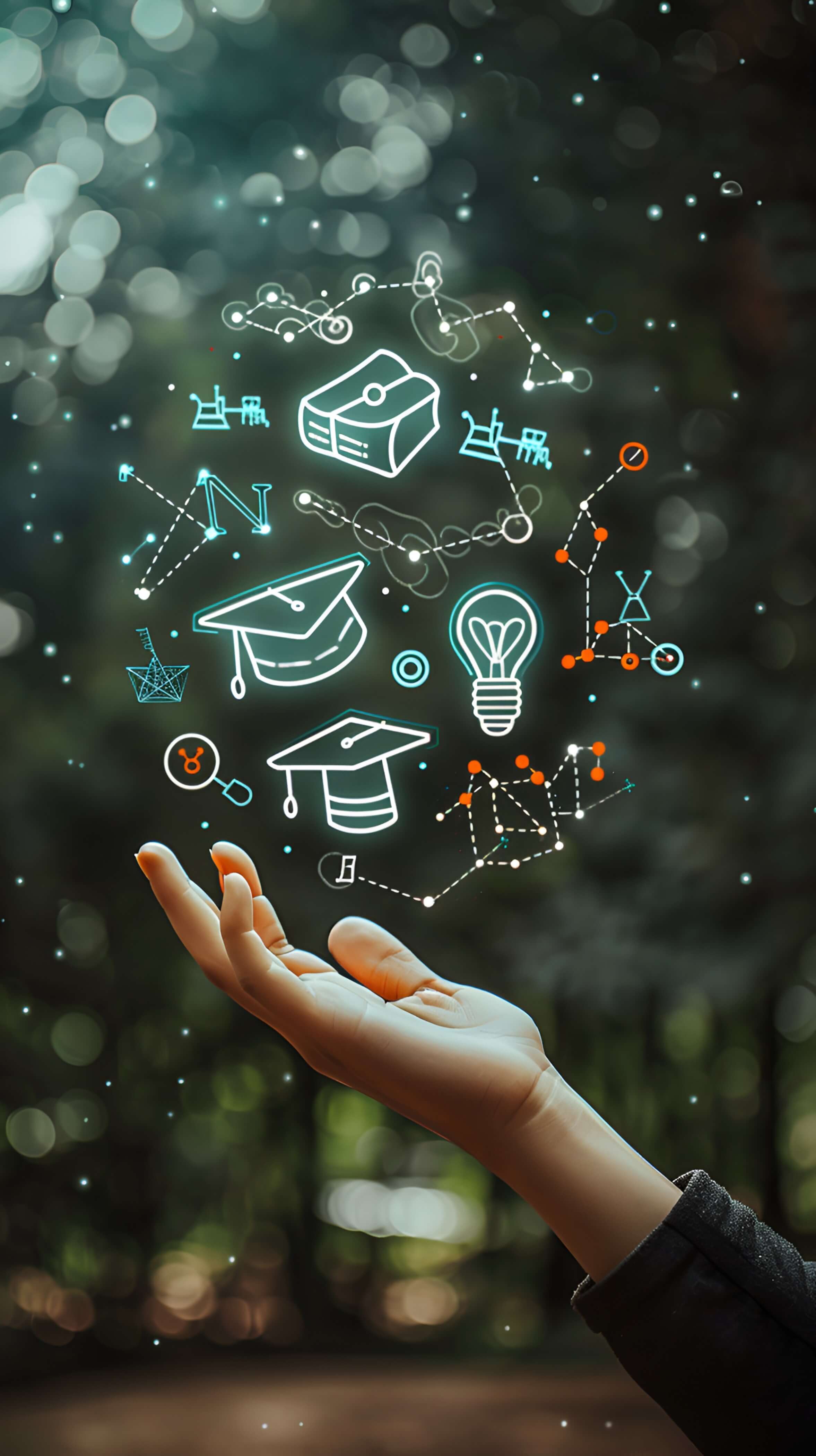 closeuphandholdingfloatingeducationiconsgraduationcapbooklightbulbblurredbackgro2_zaoke_2354